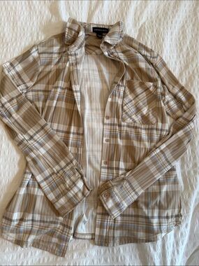Streetwear Society Beige Plaid Button-Down Shirt